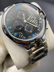Cartier Chronograph working Watch  Sliver Black with Blue diamonds (Copy) image 2