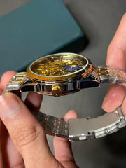 Fitron Skeleton Automatic Moon Graph Working  Gold  Chain With Black Dial image 2