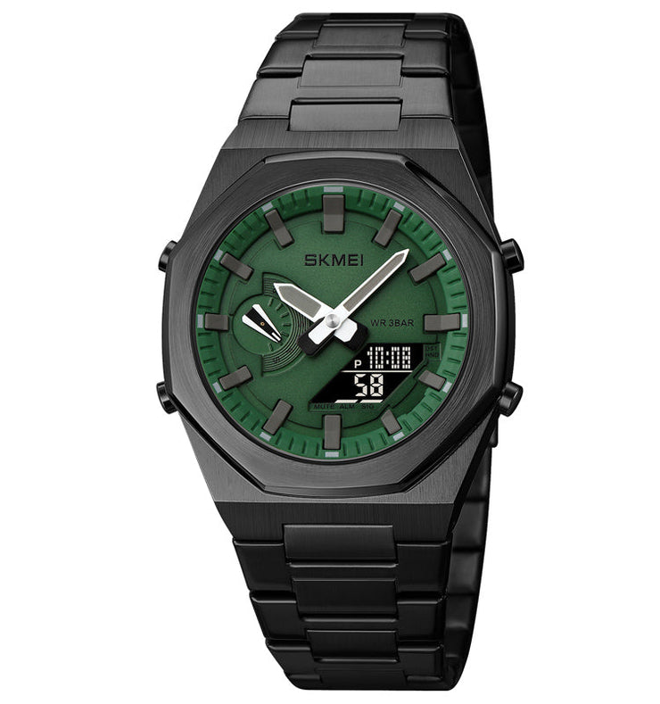 Original SKM World Time Watch Black with Green Dial image 1
