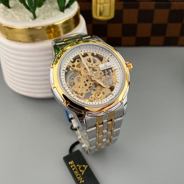 Full Skeleton Automatic Watch Two tone chain With Golden White ( N Design) image 2