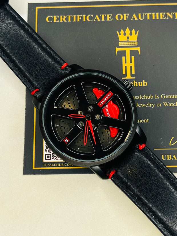 Original allroy rim Watch Black belt with red dial image 2