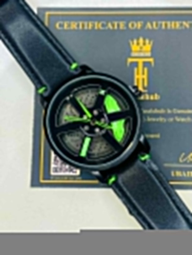 Original allroy rim Watch Black belt with Green dial image 1