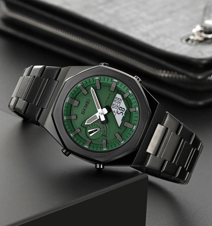 Original SKM World Time Watch Black with Green Dial image 0