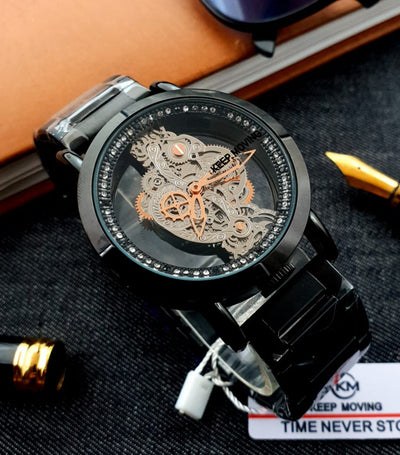 Keep Moving Transparent Glass Watch Black Colour image 0