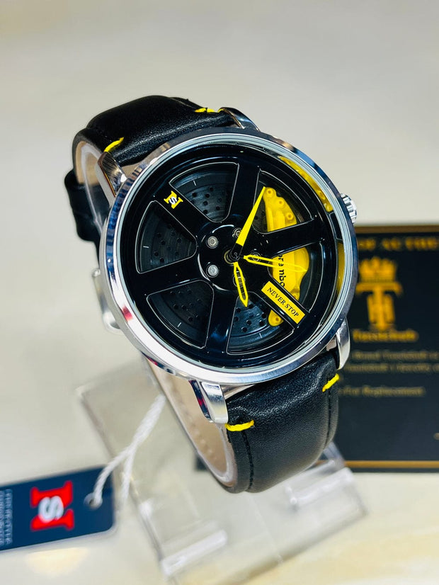 Original allroy rim Watch Black belt with Yellow dial image 4