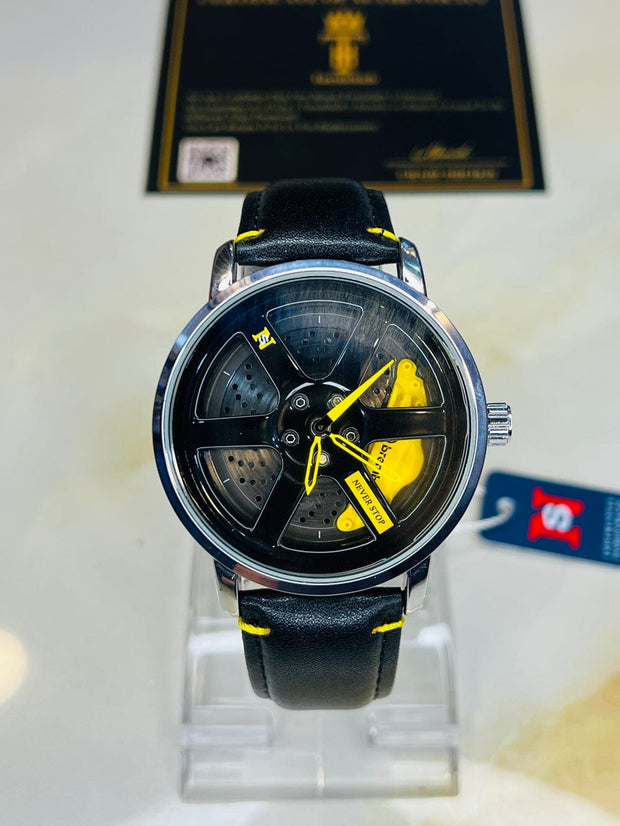 Original allroy rim Watch Black belt with Yellow dial image 5