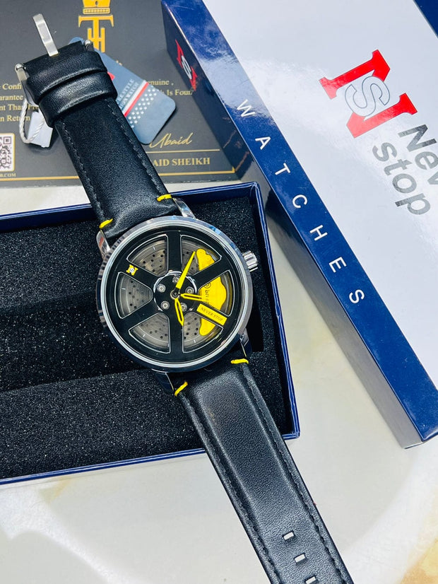 Original allroy rim Watch Black belt with Yellow dial image 3