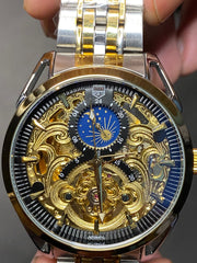 Fitron Skeleton Automatic Moon Graph Working  Gold  Chain With Black Dial image 3